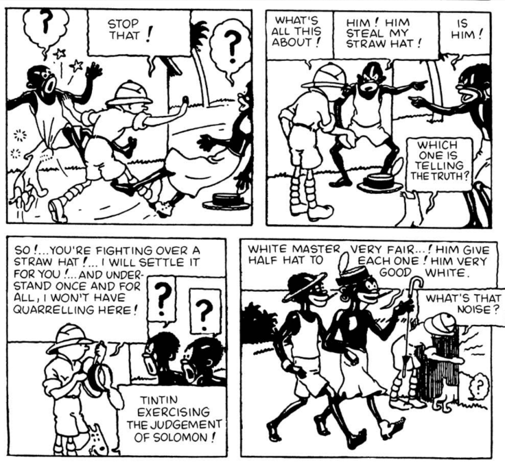 Tintin Congo straw hat fight